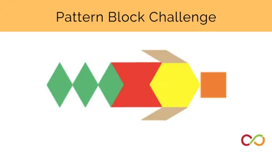 A figure made using shapes and a title that reads, "Pattern Block Challenge".