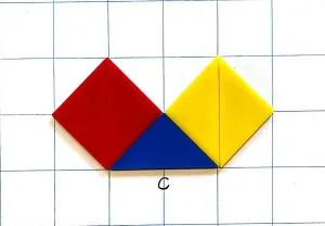 Two squares, red and yellow, beside a blue triangle.