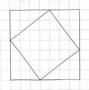 Two squares drawn on graph paper. One square is within the other.