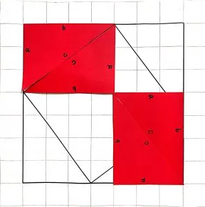 Two squares drawn on graph paper. One square is within the other. Two red rectangles are in the box.