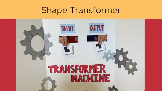 A graphic that reads Transformer Machine, with gears around it. A title also reads, "Shape Transformer".