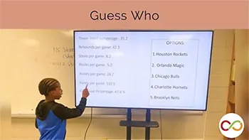 A child playing guess who on a screen.