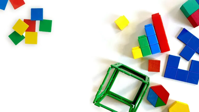 Blocks and shapes on a white background.
